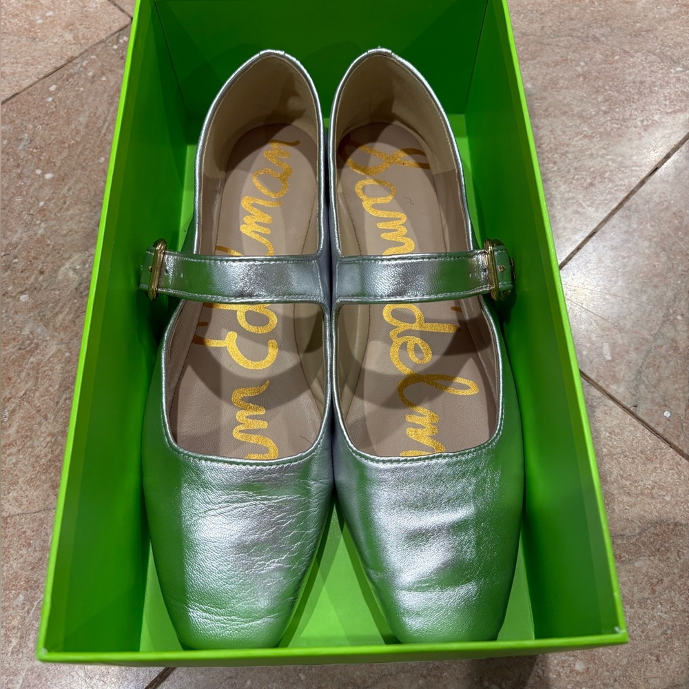 Michaela Mary Jane Metallic Silver Flats